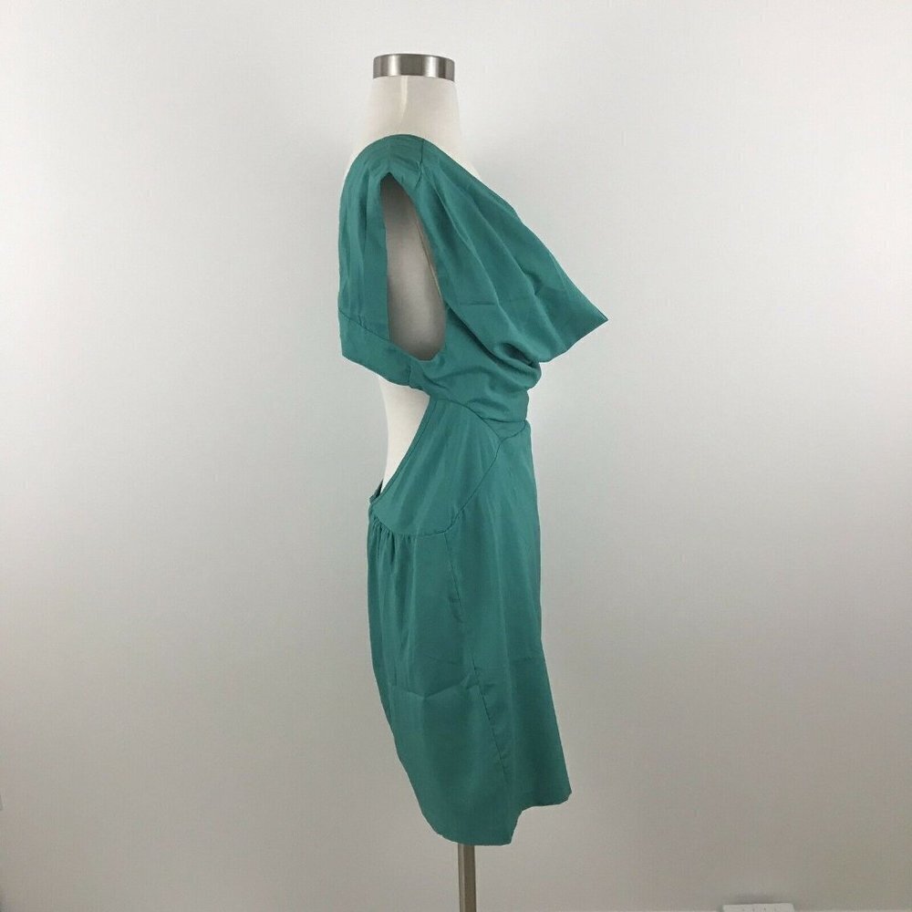 Fab'rik Womens Dress Teal Open Back Cowl Neck Sleeveless Pleat Accents M - Picture 2 of 5